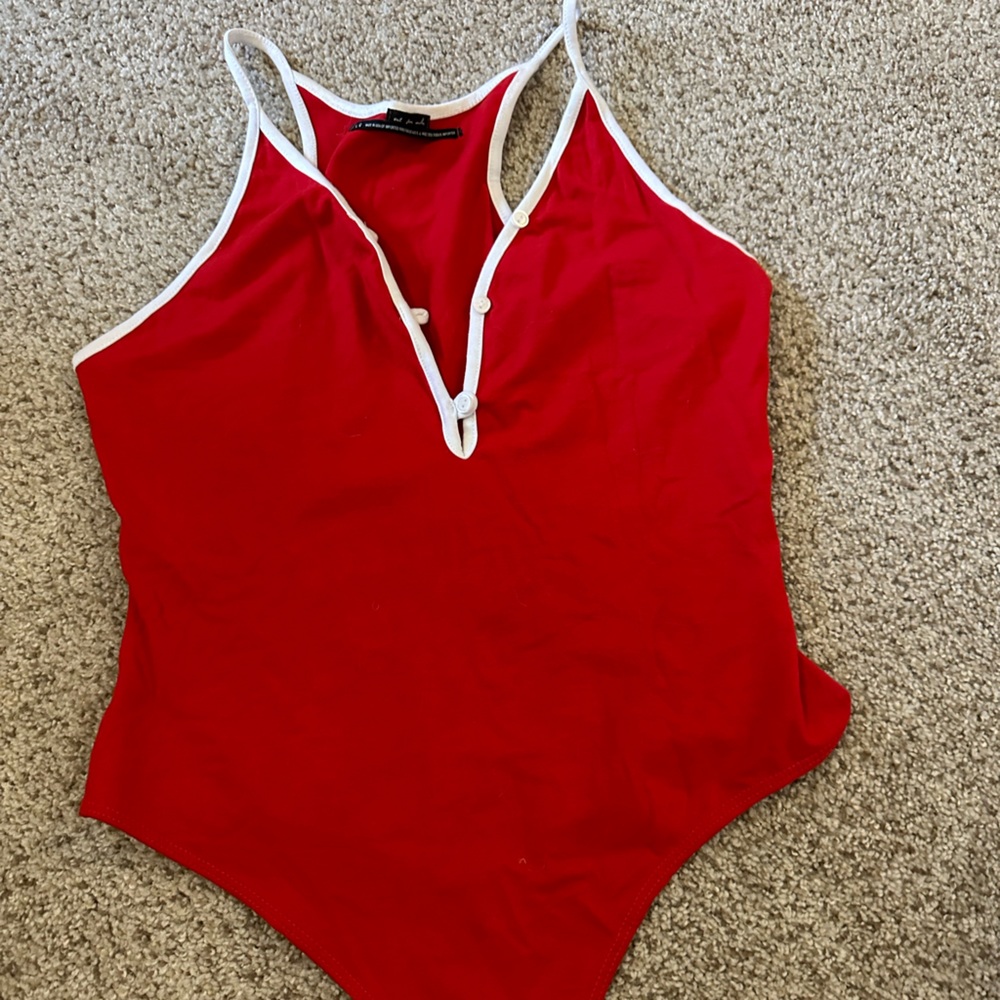 Red low cut body suit